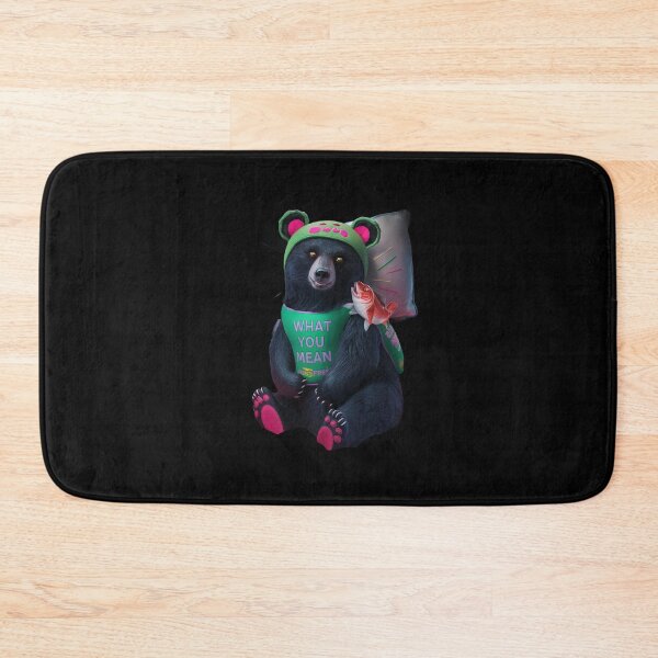 Item preview, black bear wearing a green bib with the text “WHAT YOU MEAN JUICE FREE designed and sold by macadolie.