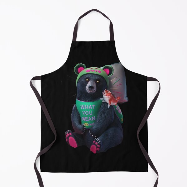 Item preview, black bear wearing a green bib with the text “WHAT YOU MEAN JUICE FREE designed and sold by macadolie.