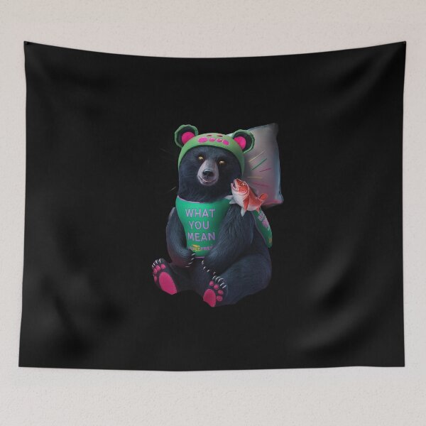 Item preview, black bear wearing a green bib with the text “WHAT YOU MEAN JUICE FREE designed and sold by macadolie.