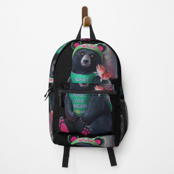 Item preview, black bear wearing a green bib with the text “WHAT YOU MEAN JUICE FREE designed and sold by macadolie.