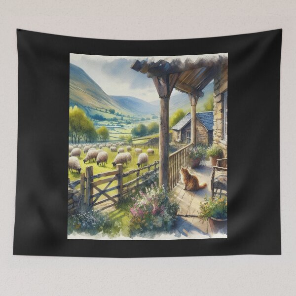 Item preview, Country Porch with Sheep: Cozy Farmhouse Morning View	 designed and sold by chayquahfcao.