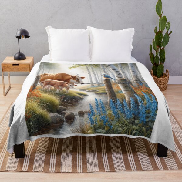 Item preview, Mother and Calf by the Stream: Idyllic Rural Life designed and sold by chayquahfcao.