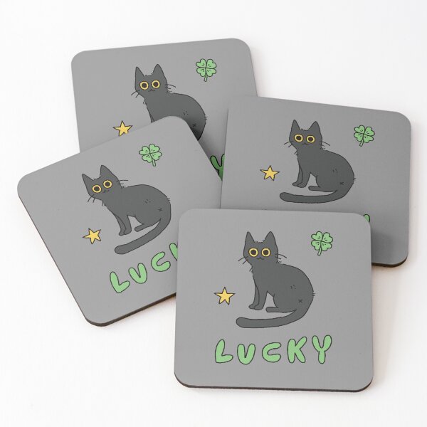 Item preview, Lucky Black Cat with Clover Star Hand Lettering designed and sold by Pets365.