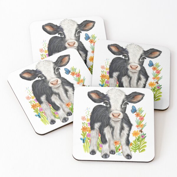 Item preview, Black and White Calf I in Meadow of Flowers designed and sold by HushTheMoon.