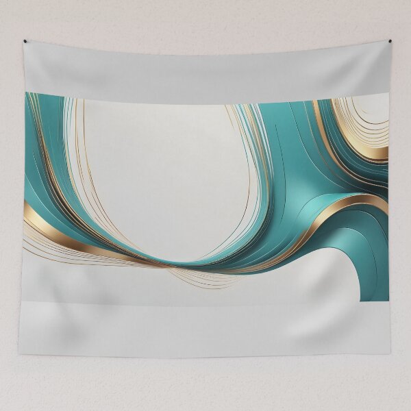 Item preview, Golden teal white color 3D waves on white background designed and sold by iiwart.