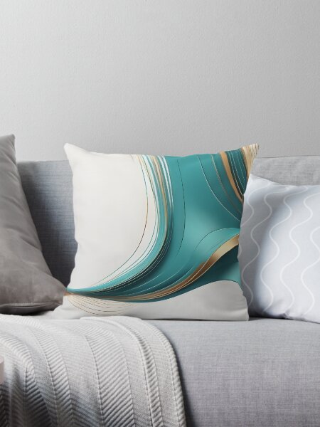 Aperçu de l'œuvre Vagues 3D de couleur blanc sarcelle doré sur fond blanc créée et vendue par iiwart.
