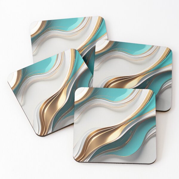 Item preview, GOLDEN WHITE TEAL COLOR 3D waves on white background designed and sold by iiwart.