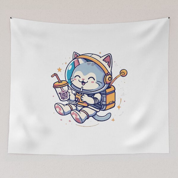 Item preview, Space Boba Cat- white designed and sold by Nufauna.