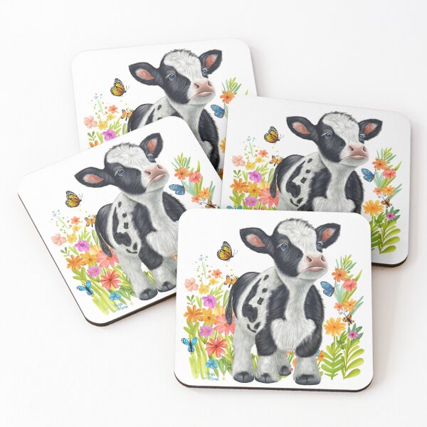 Item preview, Black and White Calf III in Meadow of Flowers designed and sold by HushTheMoon.