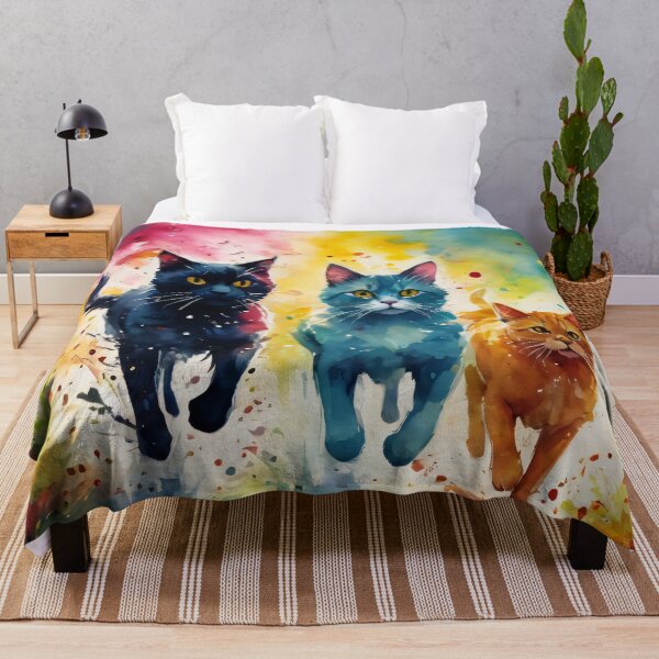 Item preview, Colorful Watercolor Cats with Ink Splashes designed and sold by ByteyCreatives.
