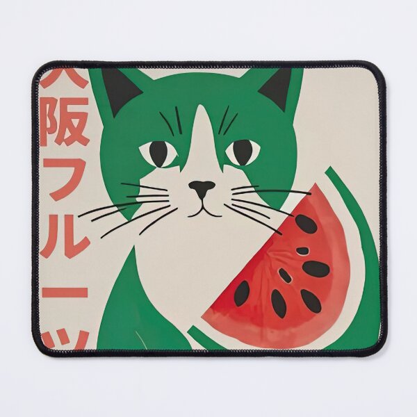 Aperçu de l'œuvre Chat avec pastèque Marché aux fruits d'Osaka créée et vendue par sarahchapmand.