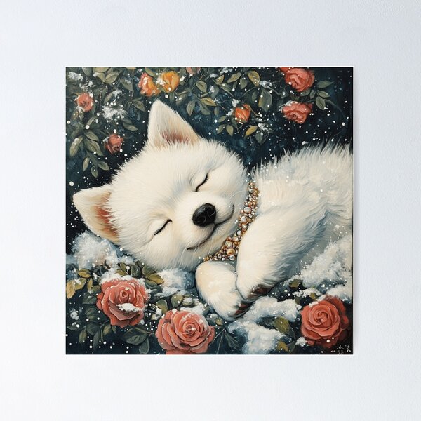 Item preview, Sleepy  Japanese Spitz  designed and sold by Nocturne  Paws.