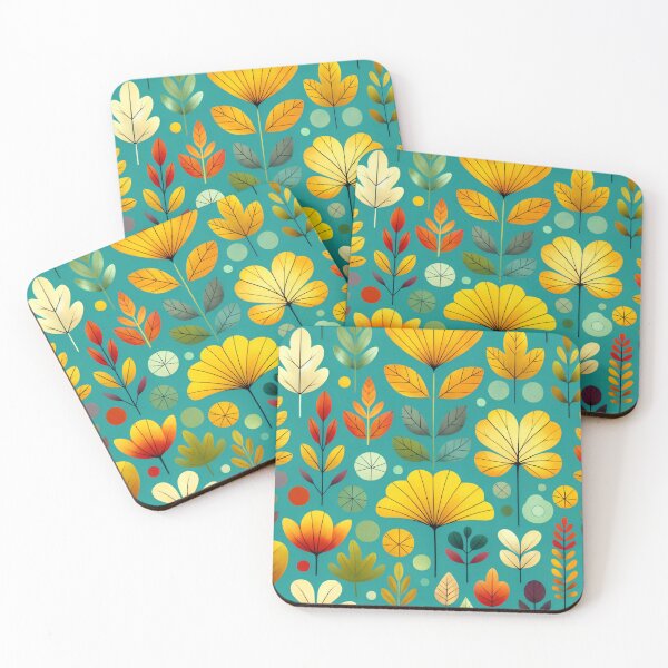 Item preview, Ginkgo biloba leaf pattern turquoise and yellow by heidiannemorris designed and sold by FOLK ART FUSION by heidiannemorris.