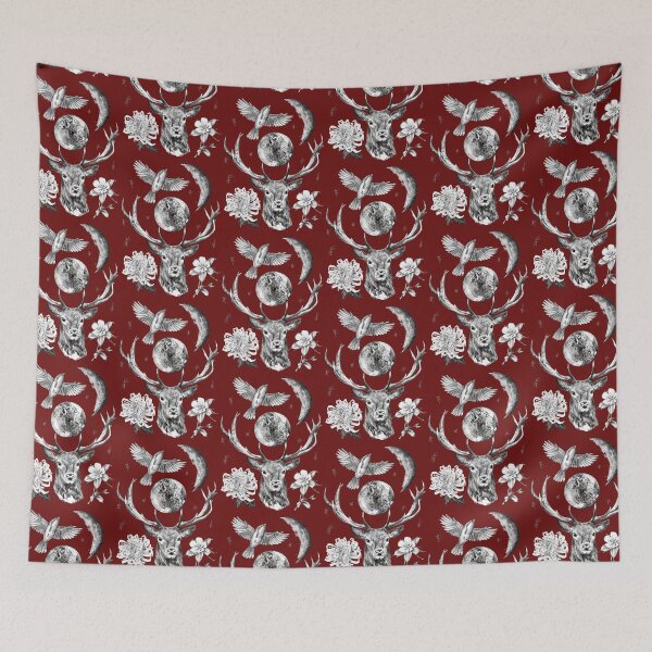 Item preview, Hand-drawn Charcoal Artwork of Deer Antlers Surrounded by Stars, Birds, Flowers, and the Moon designed and sold by Pandositive.