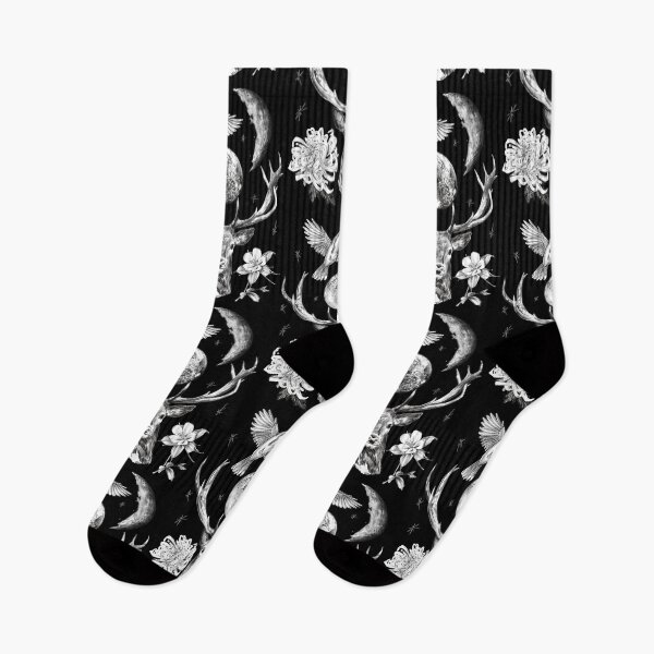 Item preview, Hand-drawn Charcoal Artwork of Deer Antlers Surrounded by Stars, Birds, Flowers, and the Moon designed and sold by Pandositive.