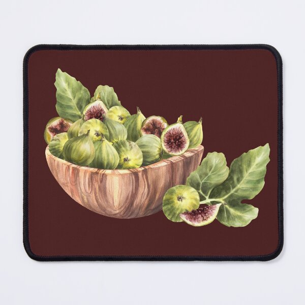 Item preview, Hand drawn figs fruit with leaves in wooden bowl. Food, plant harvest. Watercolor illustration designed and sold by BartolArt.