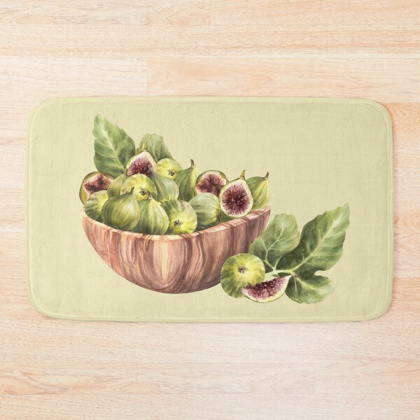 Item preview, Hand drawn figs fruit with leaves in wooden bowl. Food, plant harvest. Watercolor illustration designed and sold by BartolArt.