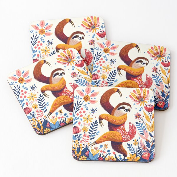 Item preview, Scandinavian Folk Art cute dancing Sloth  by heidiannemorris designed and sold by FOLK ART FUSION by heidiannemorris.
