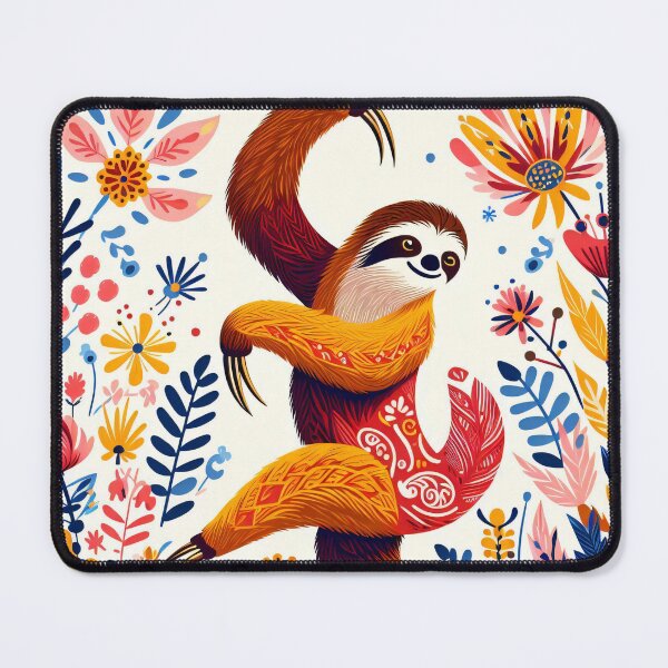 Item preview, Scandinavian Folk Art cute dancing Sloth  by heidiannemorris designed and sold by FOLK ART FUSION by heidiannemorris.