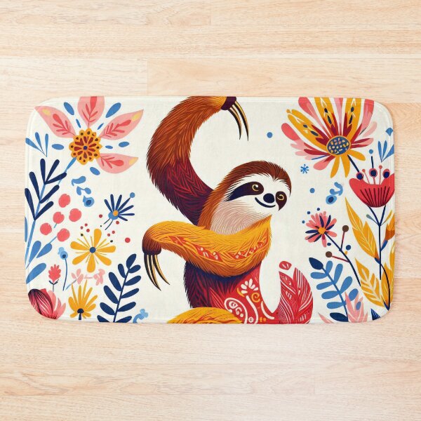 Item preview, Scandinavian Folk Art cute dancing Sloth  by heidiannemorris designed and sold by FOLK ART FUSION by heidiannemorris.