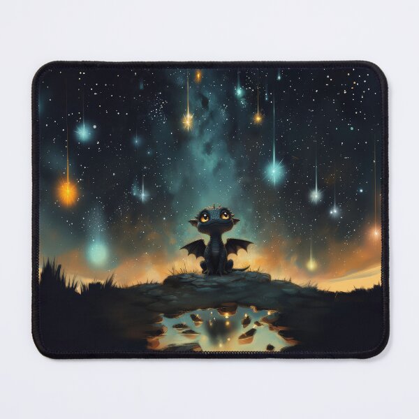 Item preview, Adorable Baby Dragon Under Falling Stars - Fantasy Night Scene designed and sold by Magical Art Store.