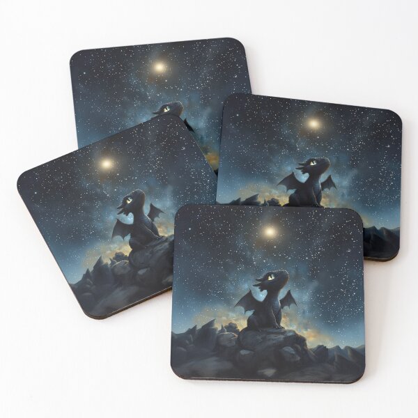 Item preview, Baby Dragon Stargazing in the Mountains - Enchanting Night Sky Art designed and sold by Magical Art Store.