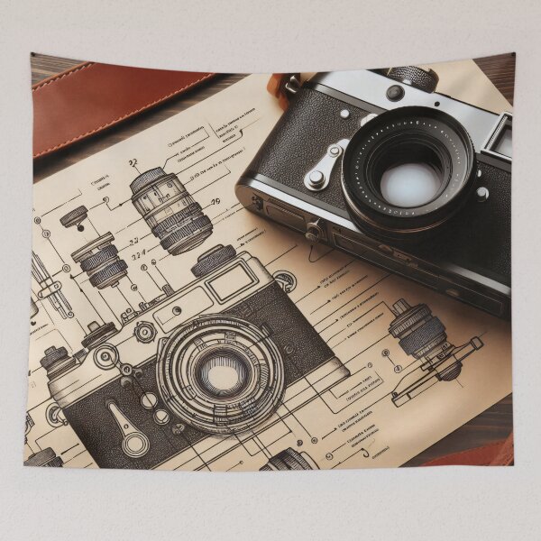 Item preview, vintage camera and blueprints designed and sold by editattire.