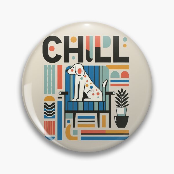 Artikelvorschau, „Chill“ Hund im skandinavischen Stil, der auf einem Stuhl in Blockfarben sitzt entworfen und verkauft von Silbays.