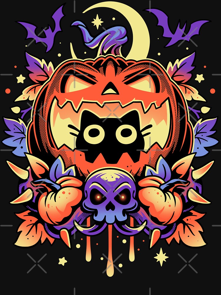 Thumbnail 7 of 7, Classic T-Shirt, Halloween Cat Hideout - Spooky Pumpkin designed and sold by Snouleaf.