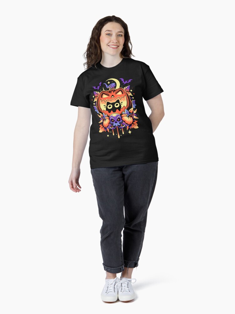Thumbnail 4 of 7, Classic T-Shirt, Halloween Cat Hideout - Spooky Pumpkin designed and sold by Snouleaf.