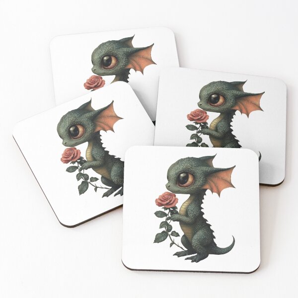 Item preview, Adorable Baby Dragon with Rose - Whimsical Fantasy Art designed and sold by Magical Art Store.