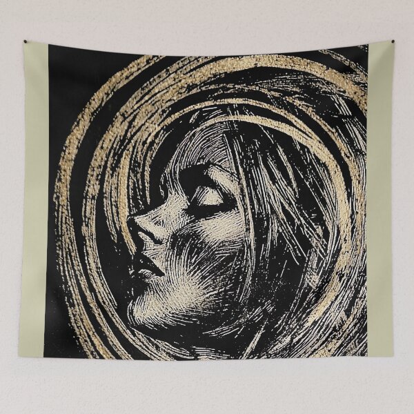 Item preview, Dream - abstract retro style sketch of a woman dreaming designed and sold by UmagineArts.