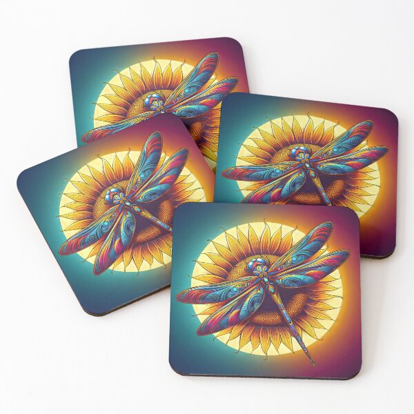 Item preview, Multicolored Dragonfly Alight on Sunflower Graphic Design designed and sold by CattyCornerPOD.