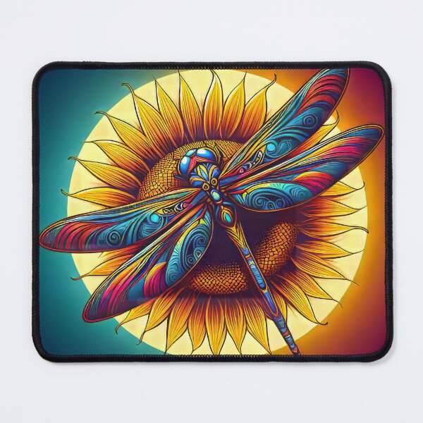 Item preview, Multicolored Dragonfly Alight on Sunflower Graphic Design designed and sold by CattyCornerPOD.