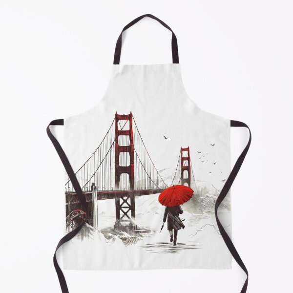 Item preview, Man with Red Umbrella near the Golden Gate Bridge (Ink Design) designed and sold by Ink Designs.