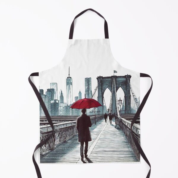 Item preview, Man with Red Umbrella near the Brooklyn Bridge (Ink Design) designed and sold by Ink Designs.