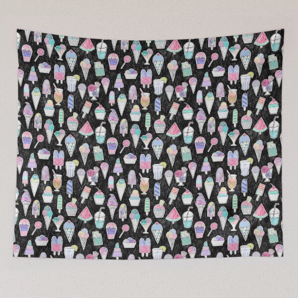 Item preview, Icecreams on black designed and sold by Rebecca Reck Art.