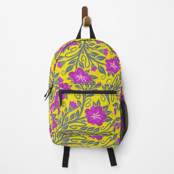 Item preview, Green vines purple flowers on yellow designed and sold by MarySchwindt.
