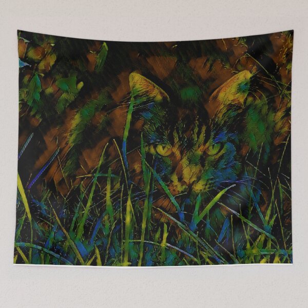 Item preview, LIGHT BROWN, GREEN AND BLUE - COLORFUL CAT IMAGE, CAT RELAXING IN THE GARDEN designed and sold by Most1234.