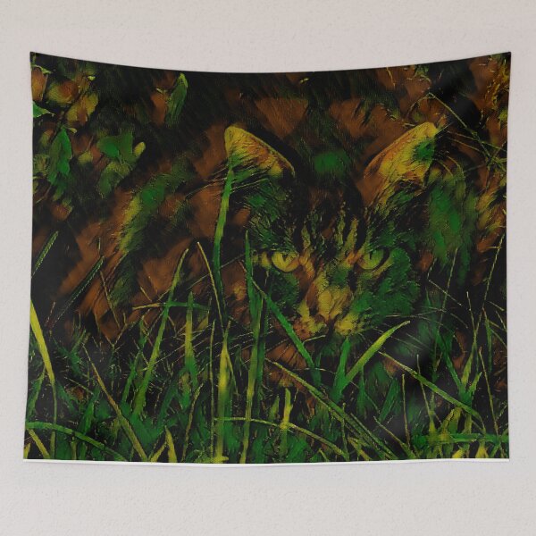 Item preview, BROWN AND GREEN  - COLORFUL CAT IMAGE, CAT RELAXING IN THE GARDEN designed and sold by Most1234.