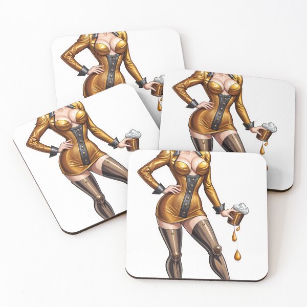 Item preview, Stylish vintage woman in a mini gold dress with a mug designed and sold by Creative88Art.