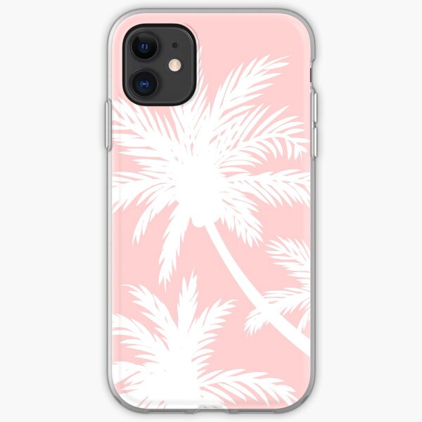 Tropical summer simple white palm trees on girly pink iPhone Soft Case
