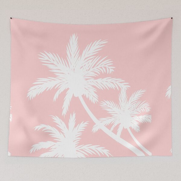 Item preview, Tropical summer simple white palm trees on girly pink designed and sold by GirlyTrend.