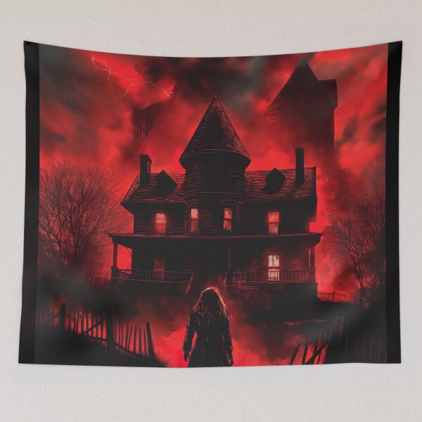 Aperçu de l'œuvre Entrez si vous l'osez - L'obscurité vous attend - Black Red Haunted House créée et vendue par ljgift.