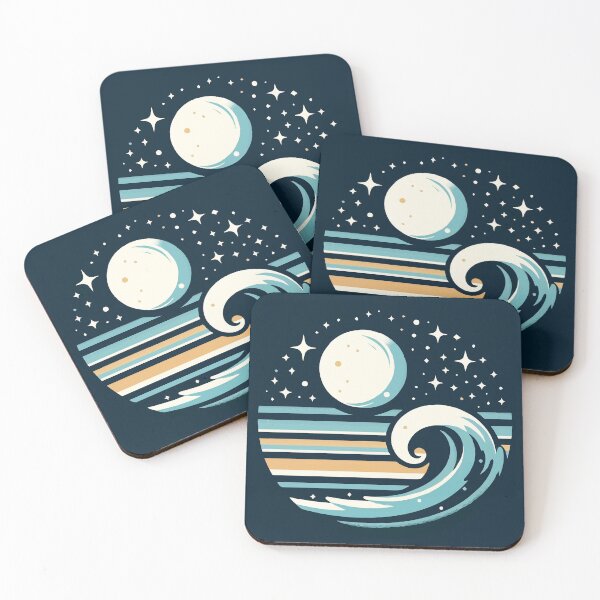 Item preview, Minimalistic retro moon and ocean big wave designed and sold by amersoliman3.