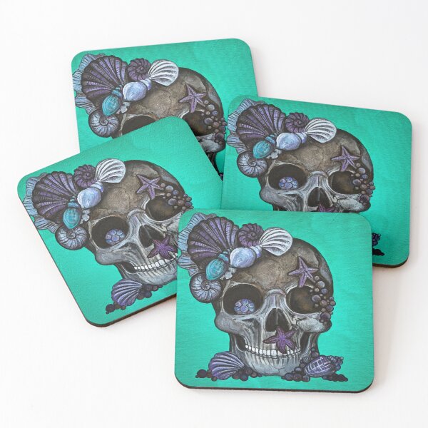 Item preview, Skull Halloween painting with shells and gems designed and sold by paulafreeman.