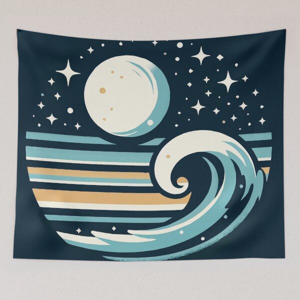 Item preview, Minimalistic retro moon and ocean big wave designed and sold by amersoliman3.