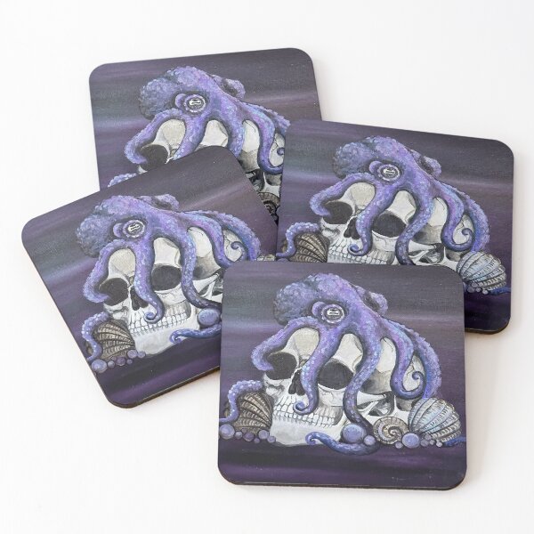 Item preview, Skull and octopus painting with shells and gems designed and sold by paulafreeman.