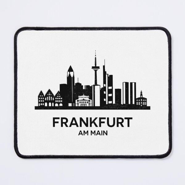 Aperçu de l'œuvre Silhouette de la skyline de Francfort-sur-le-Main en noir créée et vendue par strixvariaart.