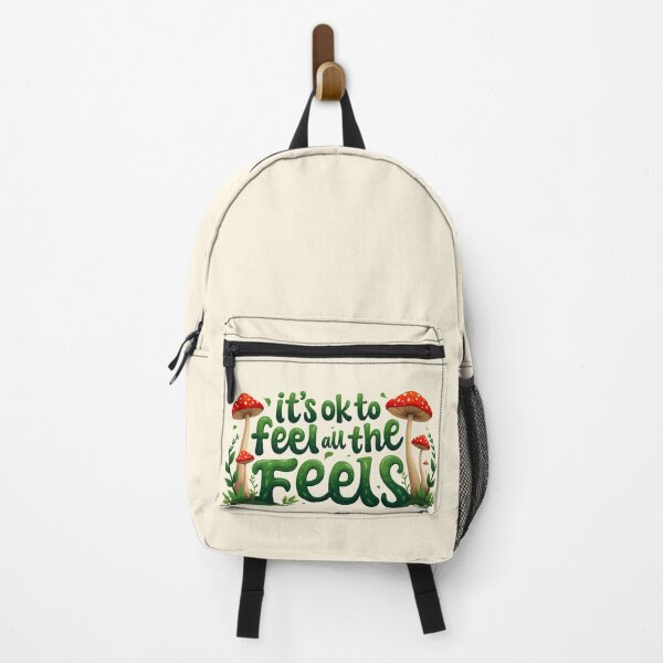 Item preview, "it's ok to feel all the feels" mental health motivational quote goblincore forest theme forestcore designed and sold by Fantasy Cache.